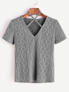 Romwe Grey Criss Cross Halter Neck Knitted T-shirt