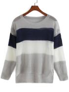 Romwe Dip Hem Striped Knit Sweater