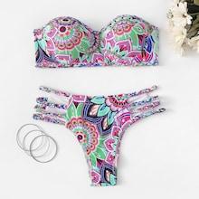Romwe Random Floral Braided Detail Ladder Cut-out Bandeau Bikini