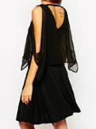 Romwe V Neck Open Shoulder Chiffon Dress