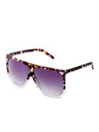 Romwe Tortoise Shell Frame Purple Lens Square Sunglasses
