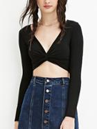 Romwe Deep V Neck Knotted Crop T-shirt