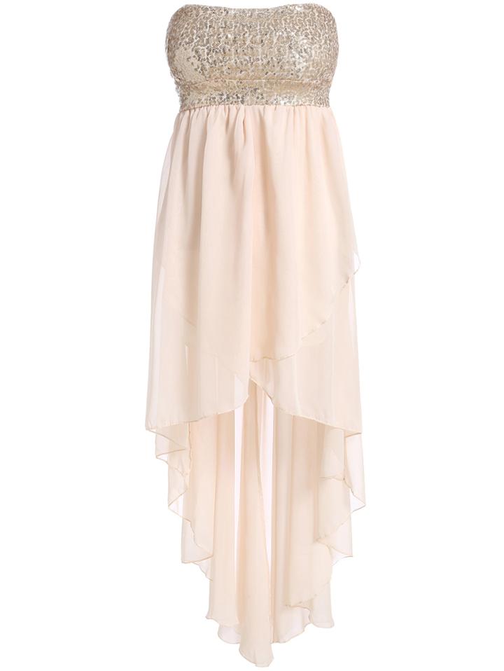 Romwe Strapless Sequined High Low Dress