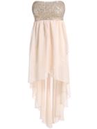 Romwe Strapless Sequined High Low Dress