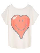 Romwe Ivory Heart Smile Face Print T-shirt