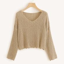 Romwe Scallop Hem Drop Shoulder Sweater