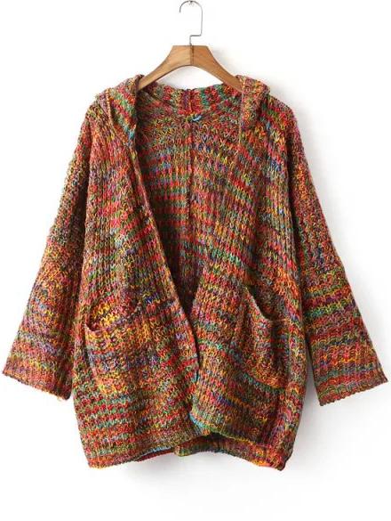 Romwe Hooded Chunky Knit Pockets Coat