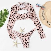 Romwe Cut-out Random Leopard Two Piece Swimwear