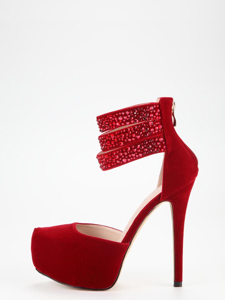 Romwe Burgundy Ankle Cuff Platform D'orsey Pumps