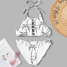 Romwe Random Tropical Halter Top With Low Rise Bikini