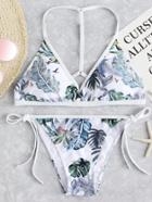 Romwe Tropical Print Tie Side Bikini Set