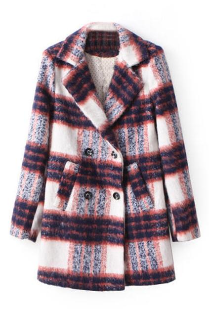 Romwe Double-breasted Red Check Coat