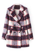 Romwe Double-breasted Red Check Coat