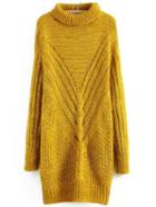 Romwe Turtleneck Ribbed Yellow Sweater Dress