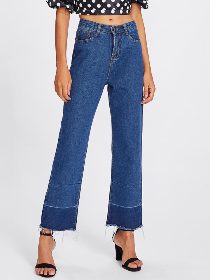 Romwe Frayed Hem Wide Leg Jeans