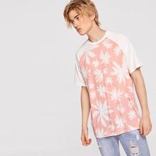 Romwe Guys Tropical Print Raglan Sleeve Tee
