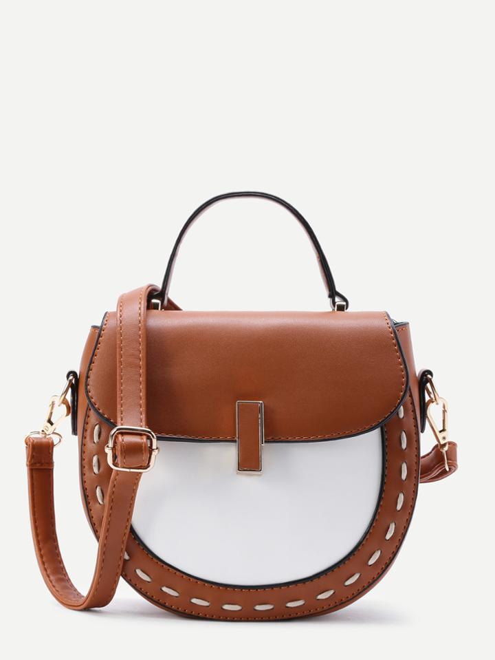 Romwe Two Tone Flap Pu Shoulder Bag