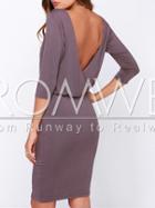 Romwe Purple Half Sleeve V Back Dress