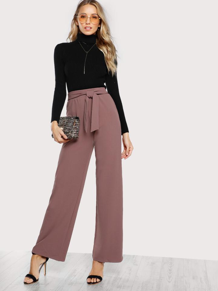 Romwe Self Tie Waist Palazzo Pants
