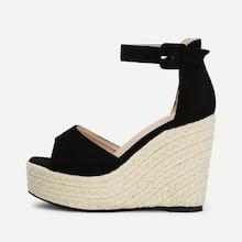 Romwe Ankle Strap Platform Woven Wedges
