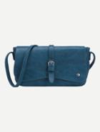 Romwe Buckled Strap Accent Flap Bag - Blue