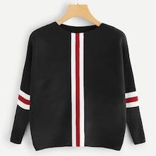 Romwe Contrast Striped Drop Shoulder Sweater