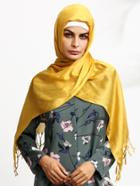 Romwe Yellow Fringe Elegant Hijab Scarf