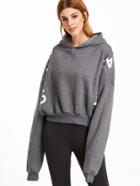 Romwe Dark Grey Letter Print Batwing Sleeve Hooded Sweatshirt