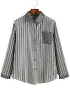 Romwe Lapel Vertical Striped Blouse With Pocket