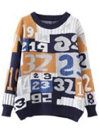 Romwe Multicolor Number Print Chunky Sweater