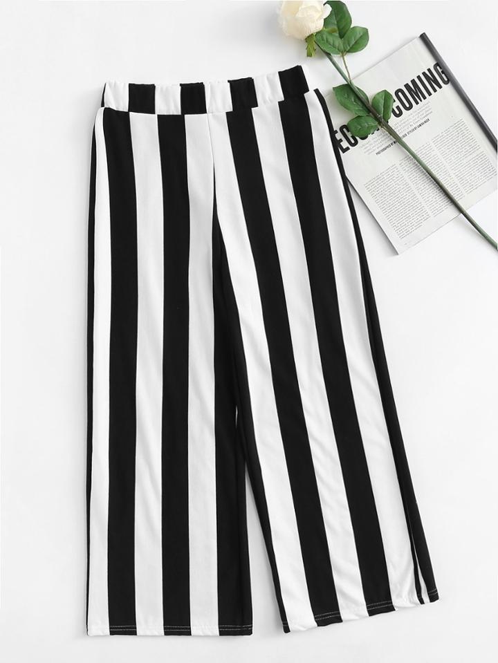 Romwe Elastic Waist Striped Wide Leg Pants