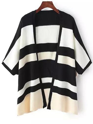 Romwe Striped Black Dolman Cardigan