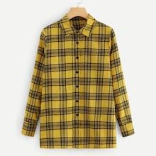 Romwe Single Breasted Tartan Plaid Blouse