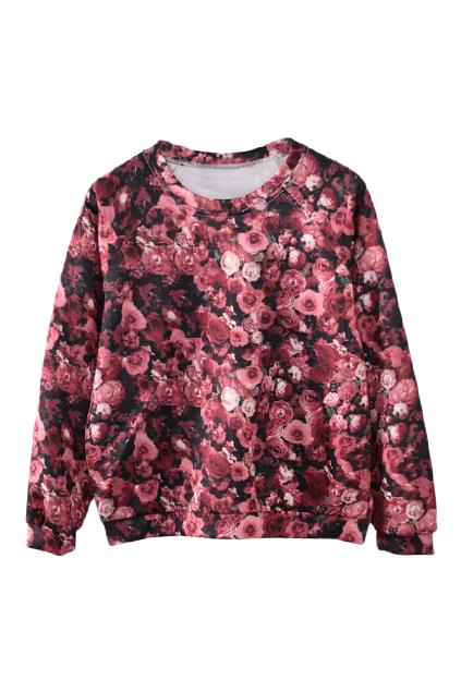 Romwe Floral Print Short Sweatshirt