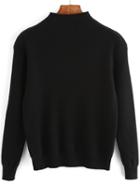 Romwe High Neck Ribbed Black Sweater