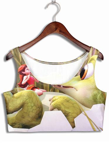 Romwe Green Dinosaur Beauty Print Crop Vest