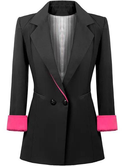 Romwe Notch Lapel Contrast Cuff Black Blazer