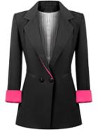 Romwe Notch Lapel Contrast Cuff Black Blazer
