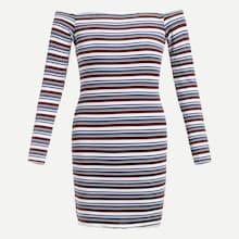 Romwe Off The Shoulder Striped Dress