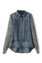 Romwe Denim Panel Asymmetric Cardigan