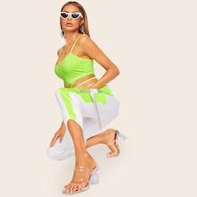 Romwe Elastic Waist Cut And Sew Dual Pocket Pants