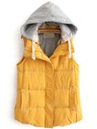 Romwe Hooded Sleeveless Pockets Yellow Coat