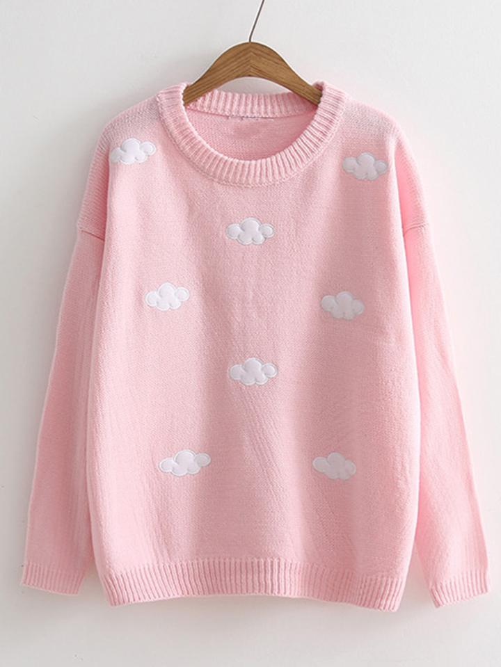 Romwe Cloud Patch Rib Trim Sweater