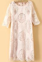 Romwe Short Sleeve Lace Crochet Apricot Dress