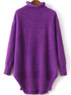 Romwe Turtleneck Loose Purple Sweater Dress