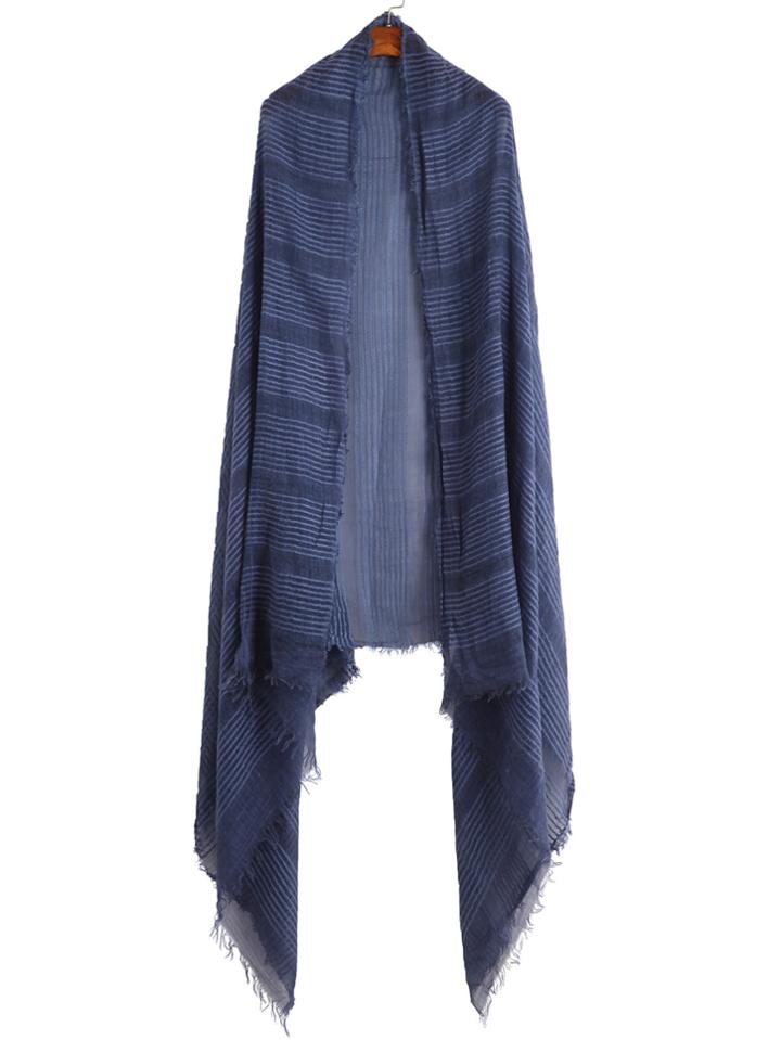 Romwe Blue Raw Edge Stripe Scarf
