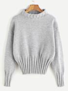 Romwe Light Grey Roll Neck Ribbed Trim Sweater