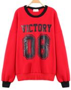 Romwe Victory 08 Print Red Sweatshirt
