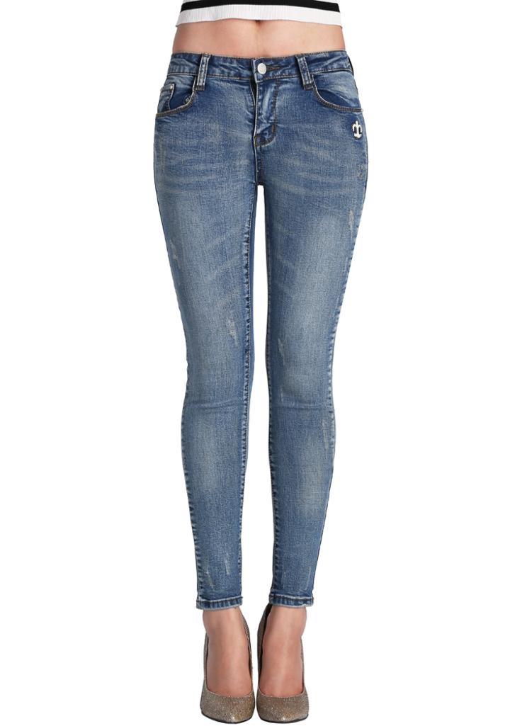 Romwe Mid Waist Slim Denim Pant