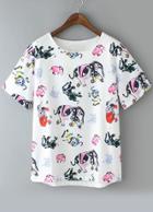 Romwe Elephant Print Chiffon T-shirt